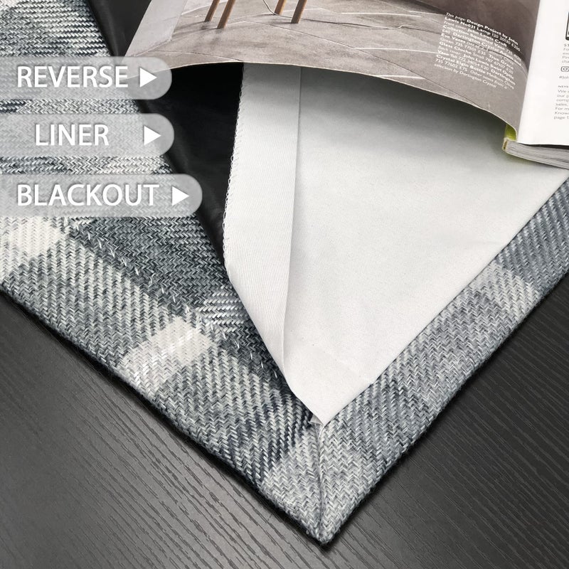 always4u Plaid Curtains for Bedroom Living Room 100% Blackout Thermal Fully Lined Woolen Look Check Drapes Grey Grommet Curtains 63 Inch Length 2 Panels Grey - Image 5